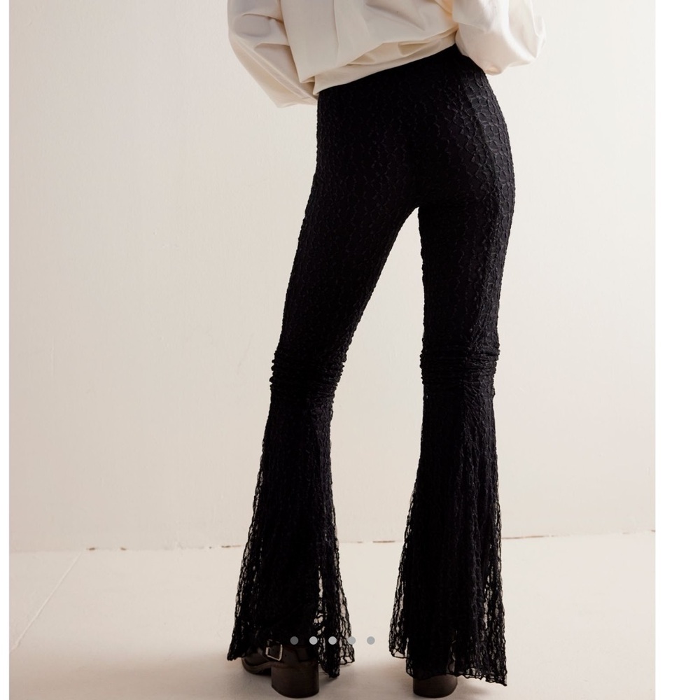 NWT $98 Free People Georgina Mesh Flare Pants Black NEW - Picture 2 of 6